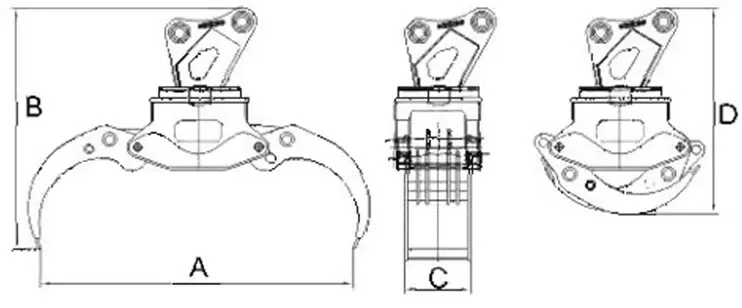 JIANGTU JT02 Rotating grapple dimension positions A and C